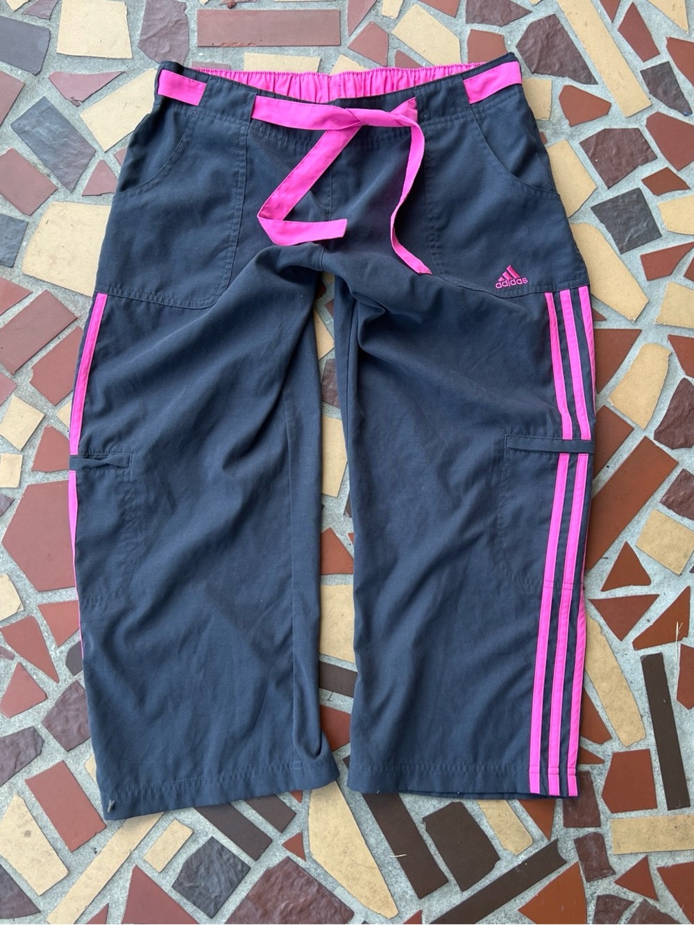 Adidas Black Capri Joggers with Pink Trim